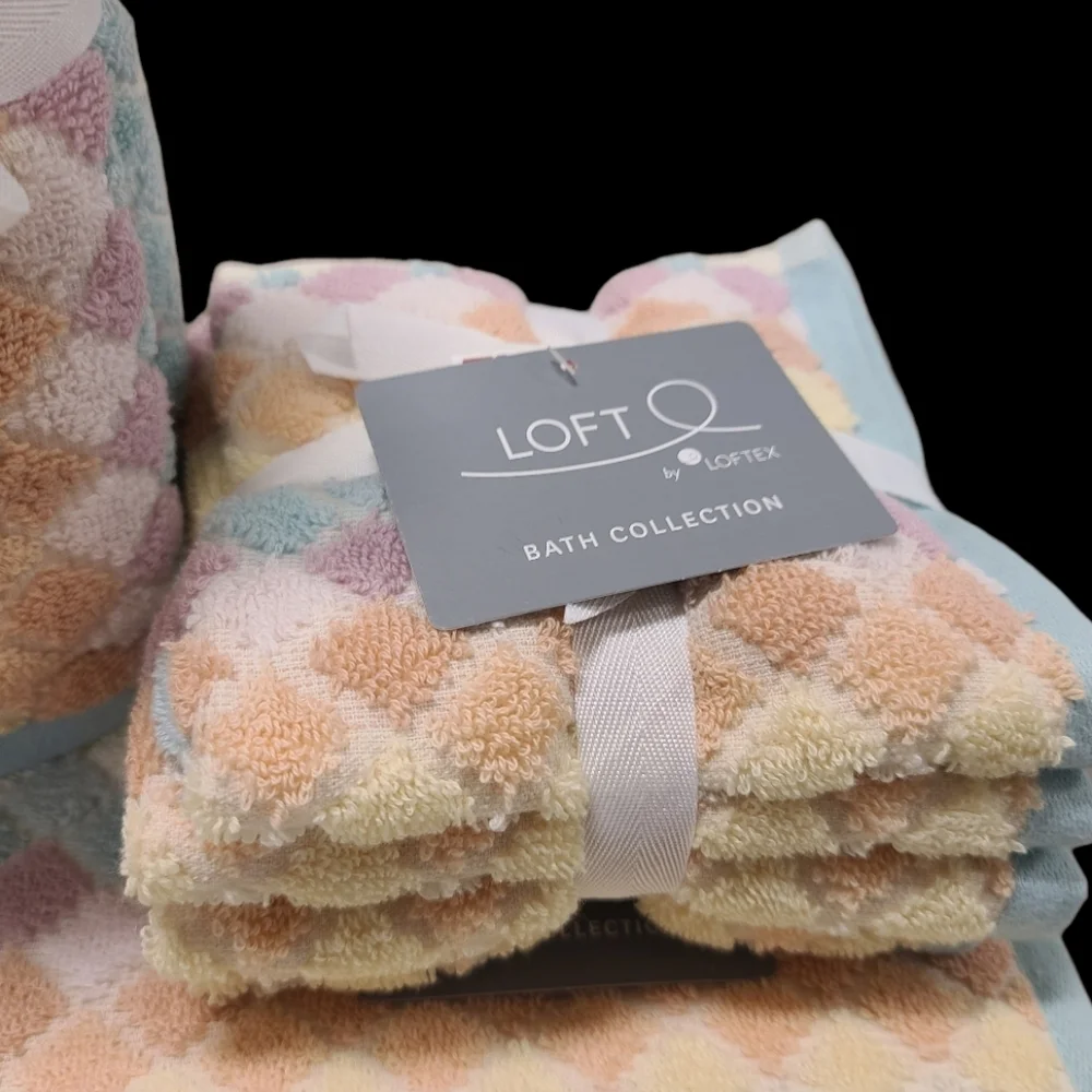 8pc Loft Summer Pastel Rainbow Diamond Check Bath Hand Washcloth Towel Set New